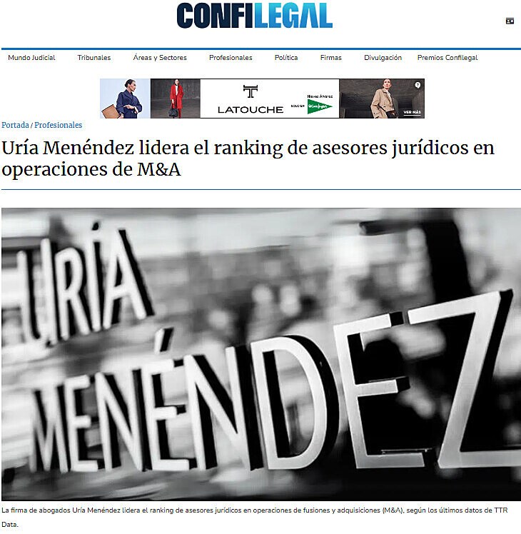 Ura Menndez lidera el ranking de asesores jurdicos en operaciones de M&A